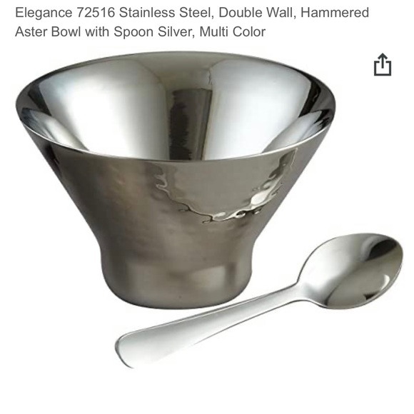 NEW Elegance Stainless steel hammered bowl with spoon. Approx. 11.4x11.4x7.6 cm. - Picture 1 of 9